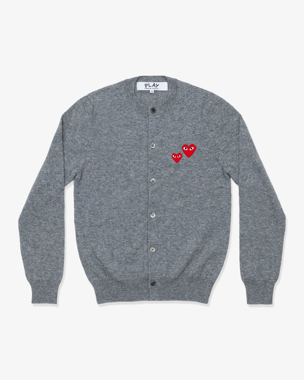 PLAY COMME des GARÇONS - Round Neck Cardigan With Double Red Emblem - (Top Light Gray)