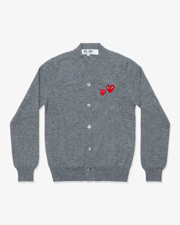 PLAY COMME des GARÇONS - V-Neck Cardigan With Double Red Emblem - (Top Light Gray)