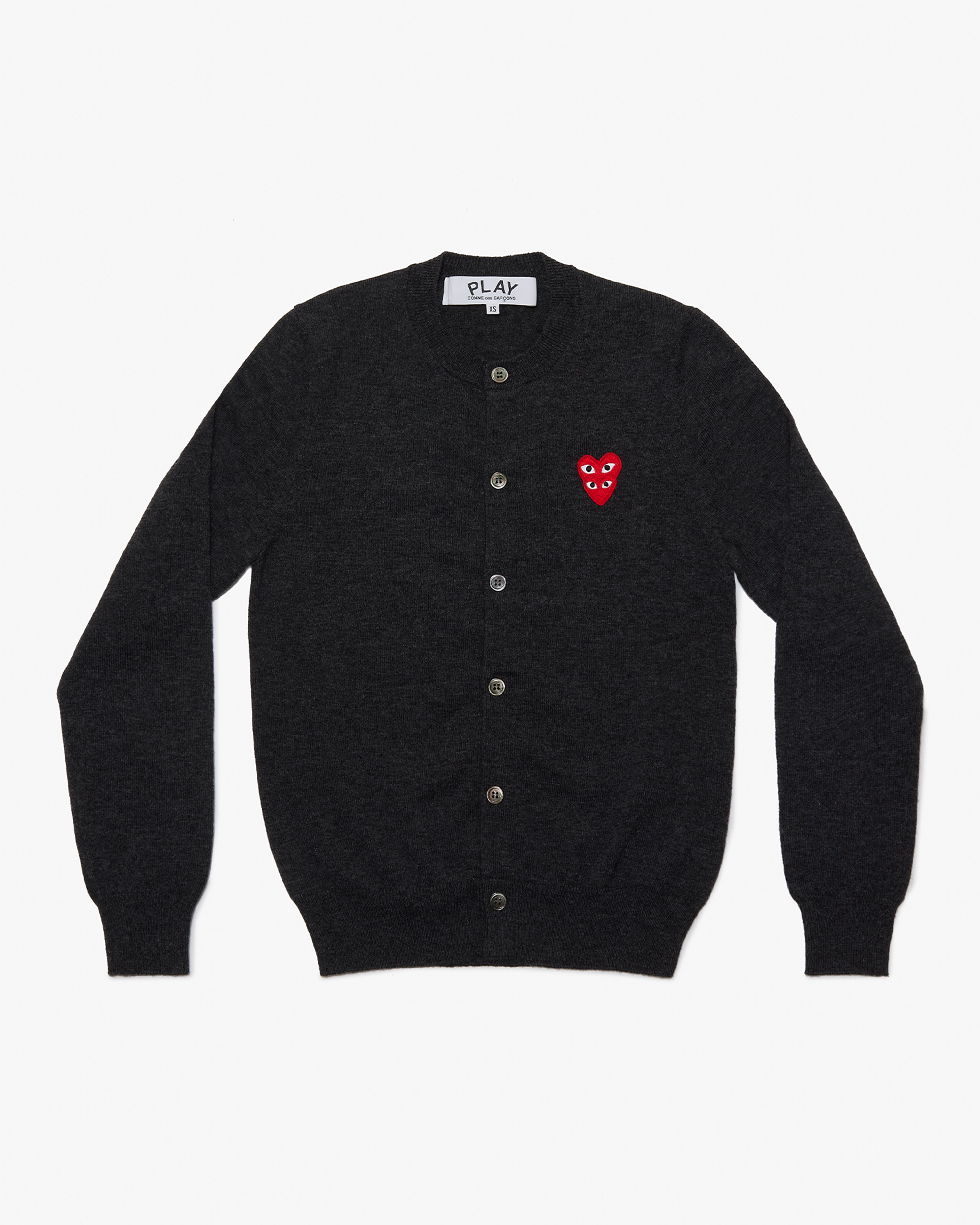 PLAY COMME des GARÇONS: Round Neck Cardigan With Red Layered