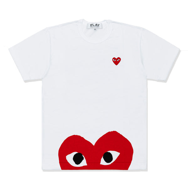 PLAY COMME des GARÇONS - Hem Printed Red Heart T-Shirt With Red Emblem - (White)
