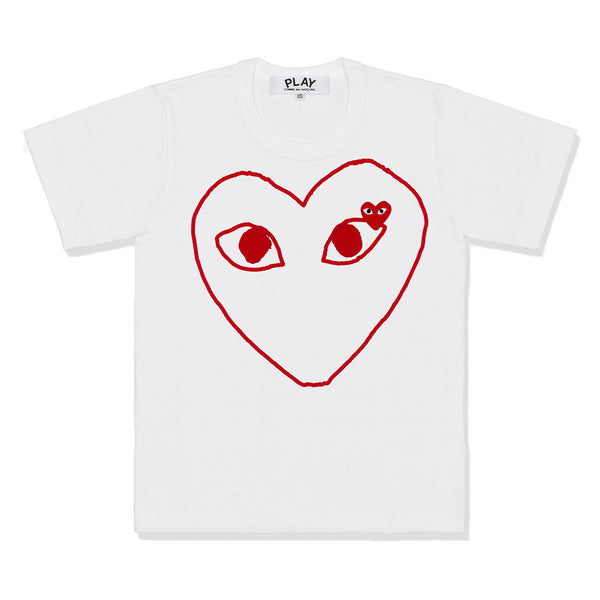 PLAY COMME des GARÇONS - Printed Outlined Heart T-Shirt With Red Emblem - (White)