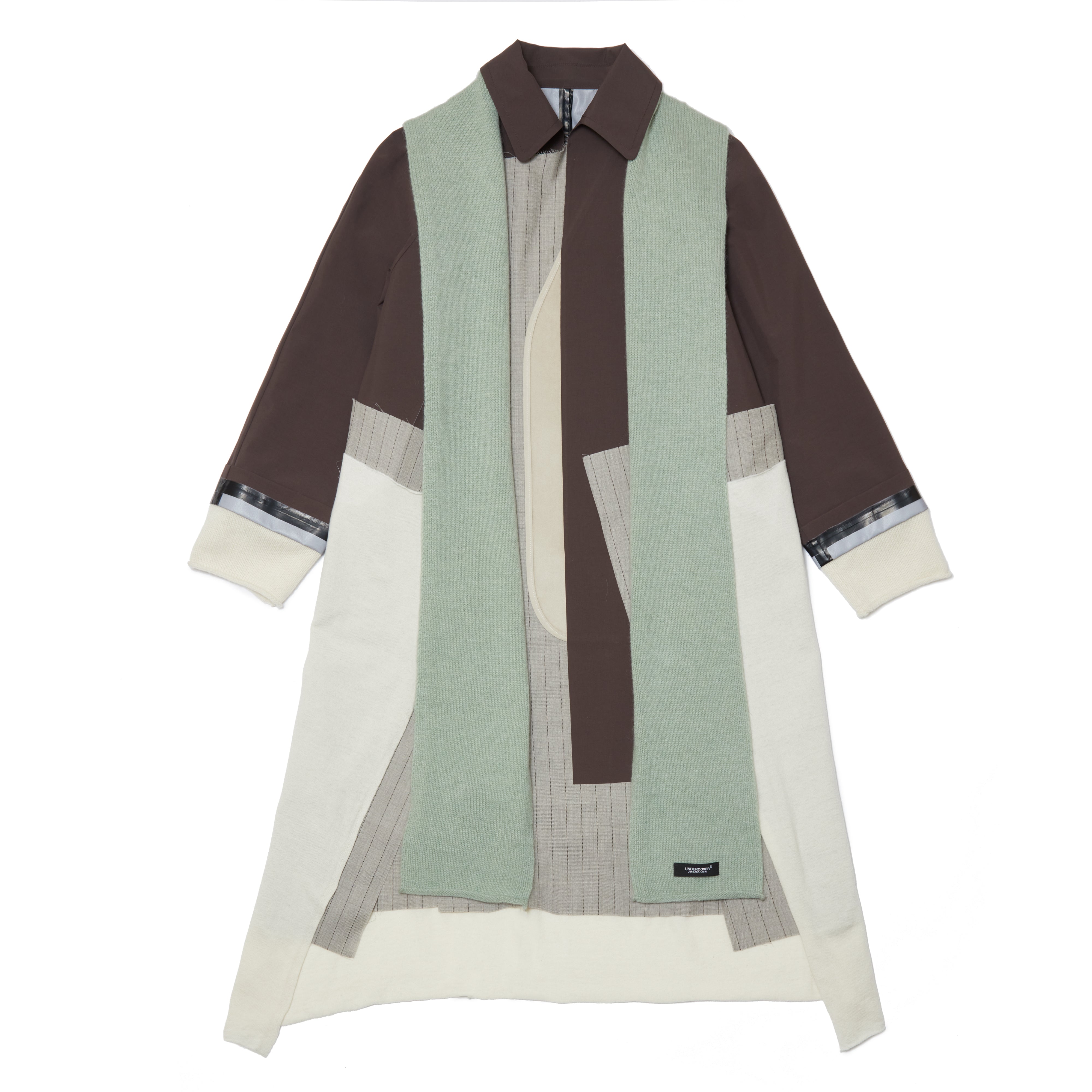 UNDERCOVER: 3-Layer Bonded Wool Stripe Stand Collar Coat With Kn