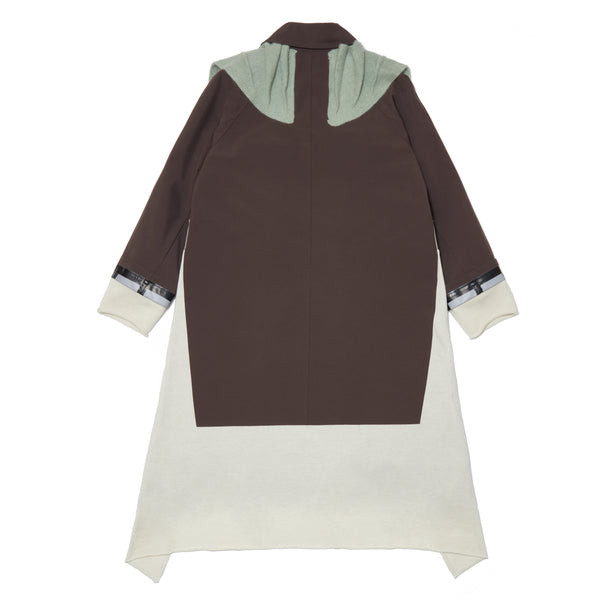 UNDERCOVER - 3-Layer Bonded Wool Stripe Stand Collar Coat With Kn Scarf - (GRAY BROWN)