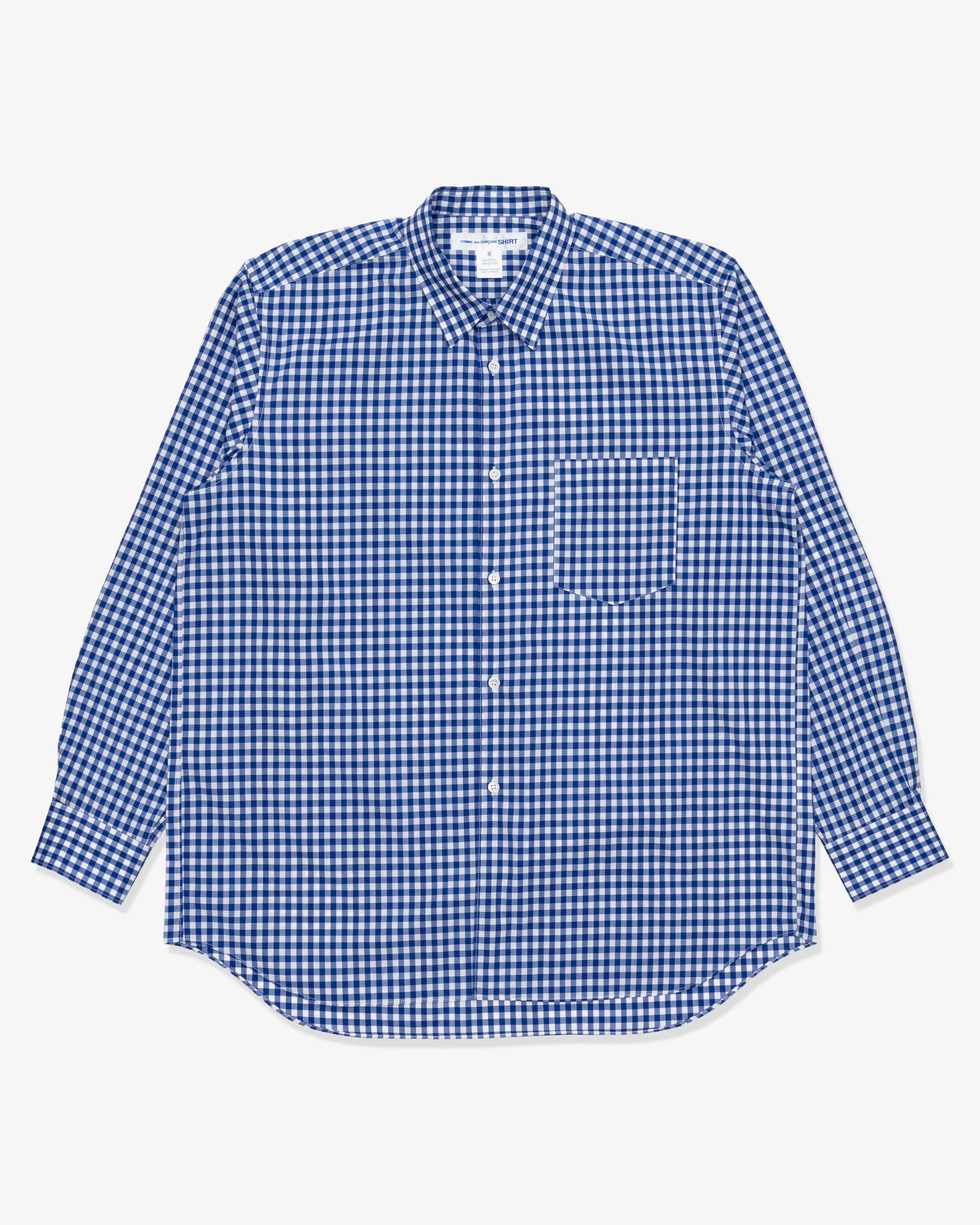 CDG Shirt Forever: Wide Classic Gingham Check Shirts (Blue) | DSMG