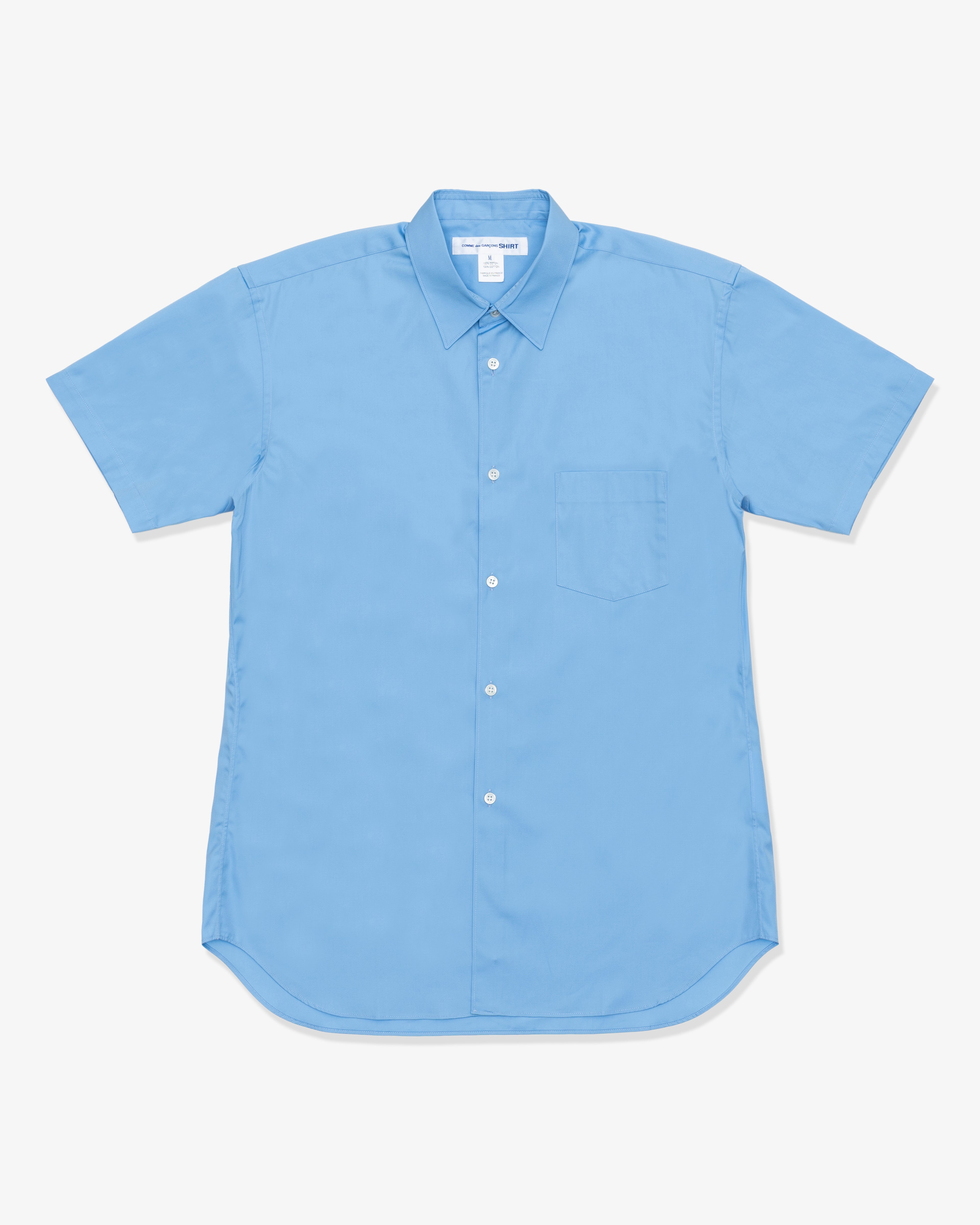 CDG Shirt Forever: Narrow Classic Short Sleeve Plain Shirts (Blue