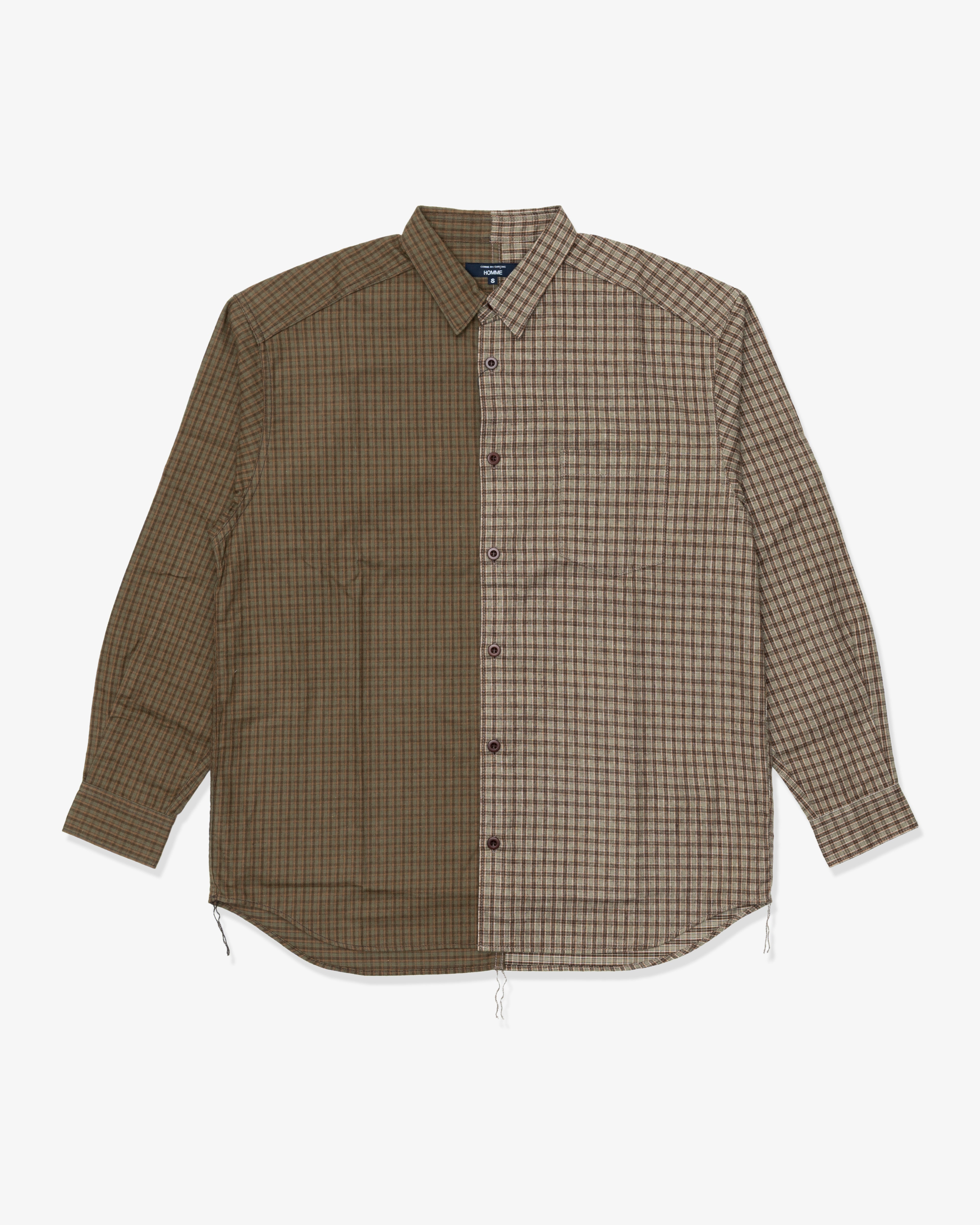 COMME des GARCONS HOMME: Cotton Flannel Check (Khaki/ Brown