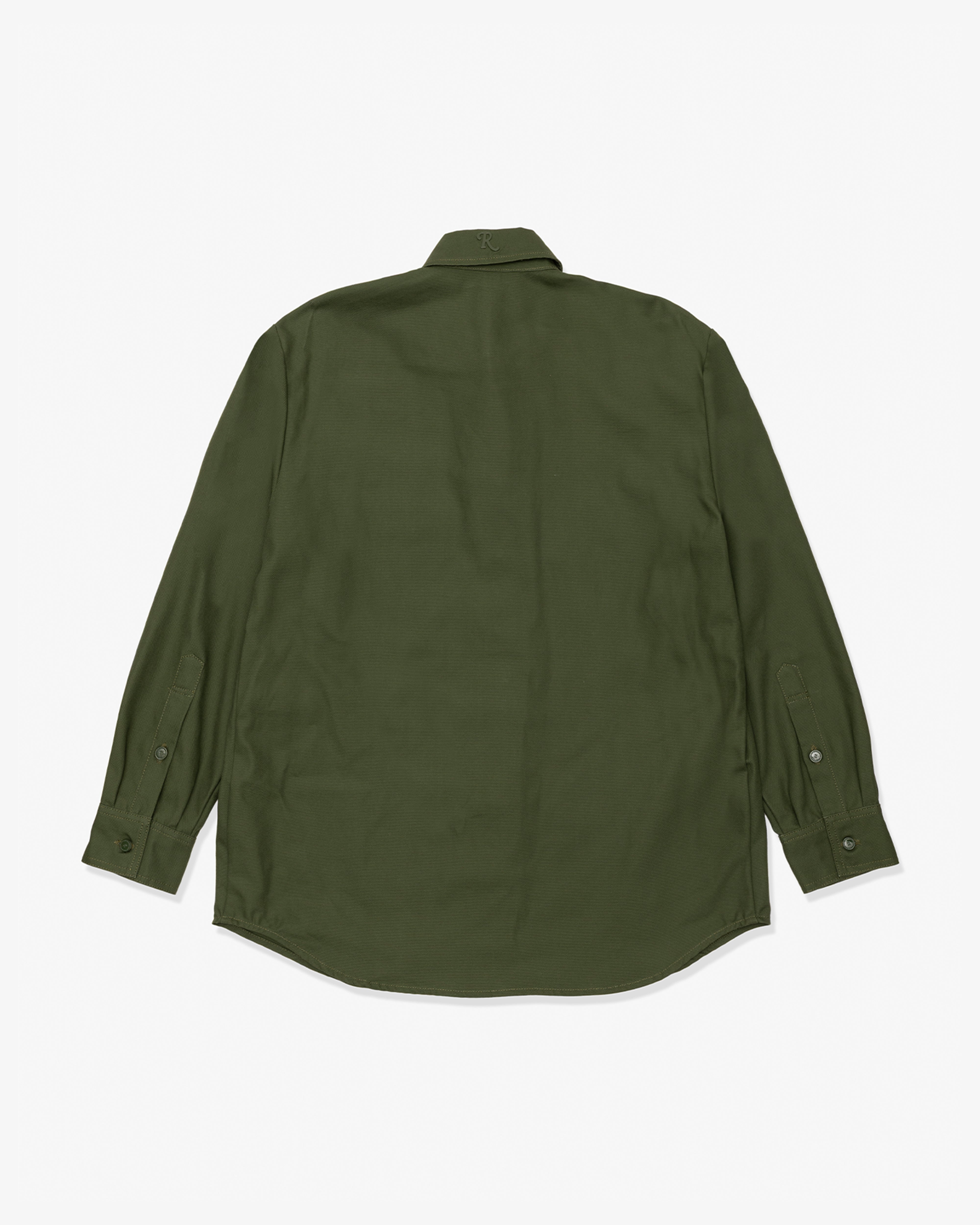 RAF SIMONS: Straight Fit Denim Shirt (Khaki) | DSMG E-SHOP