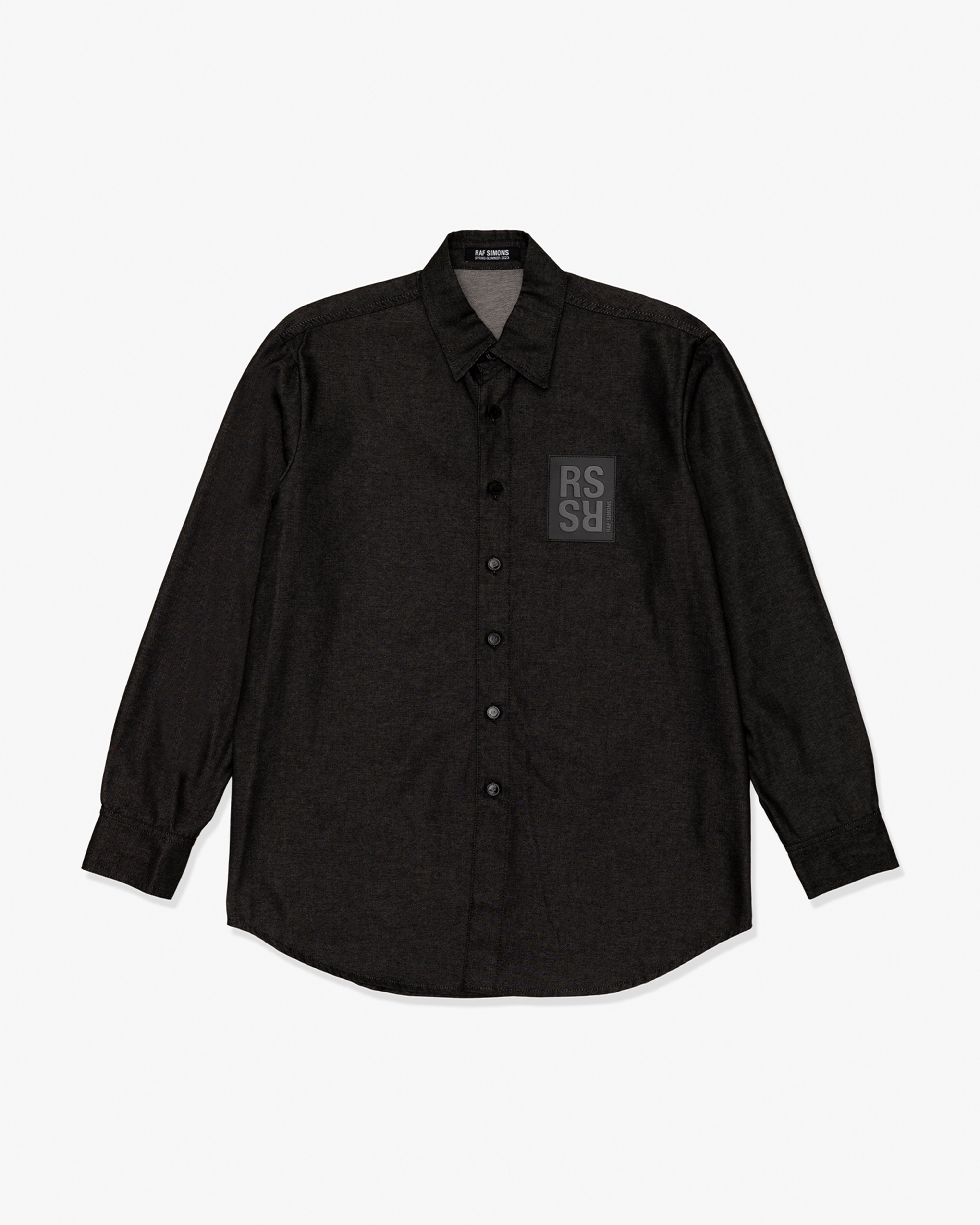 RAF SIMONS: Straight Fit Denim Shirt With (Black) | DSMG E-SHOP