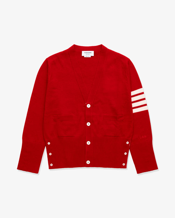 THOM BROWNE - Men's V Neck Cardigan In Cashmere - (Red × White)