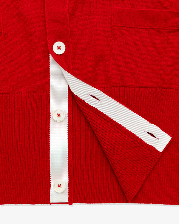 THOM BROWNE - Men's V Neck Cardigan In Cashmere - (Red × White)