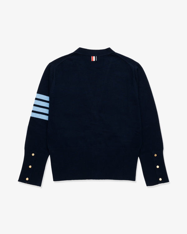 THOM BROWNE - Men's V Neck Cardigan In Cashmere - (Navy × Light Blue)
