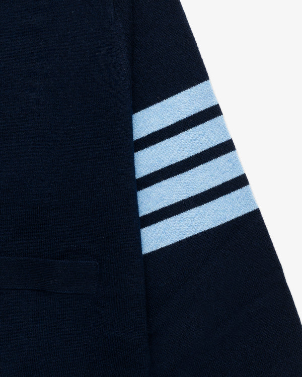 THOM BROWNE - Men's V Neck Cardigan In Cashmere - (Navy × Light Blue)