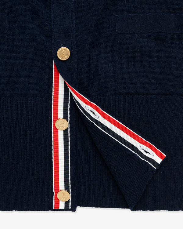 THOM BROWNE - Men's V Neck Cardigan In Cashmere - (Navy × Light Blue)