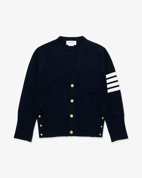 THOM BROWNE - Men's V Neck Cardigan In Cashmere - (Navy × White)