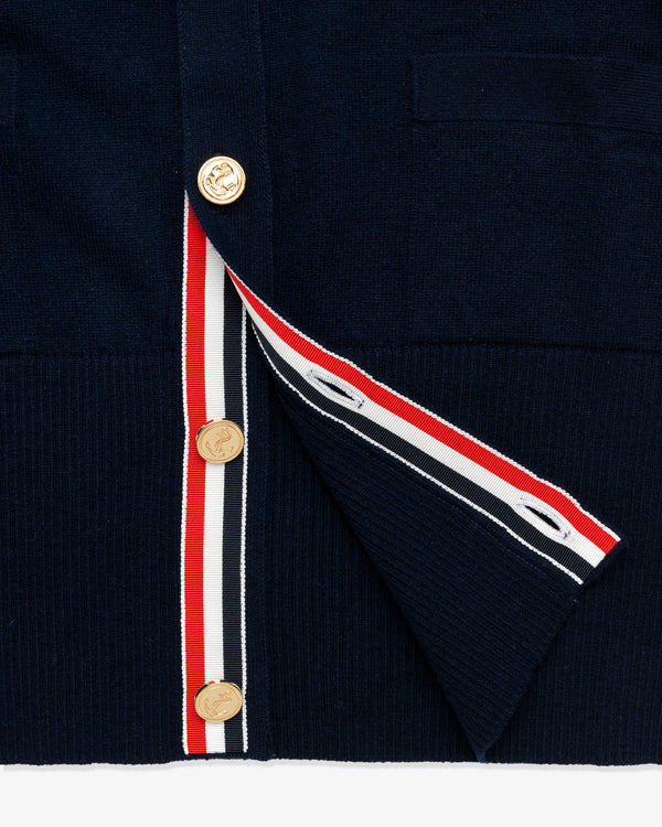 THOM BROWNE - Men's V Neck Cardigan In Cashmere - (Navy × White)