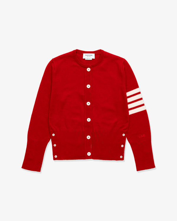 THOM BROWNE - Women's Crewneck Cardigan In Cashmere - (Red × White)