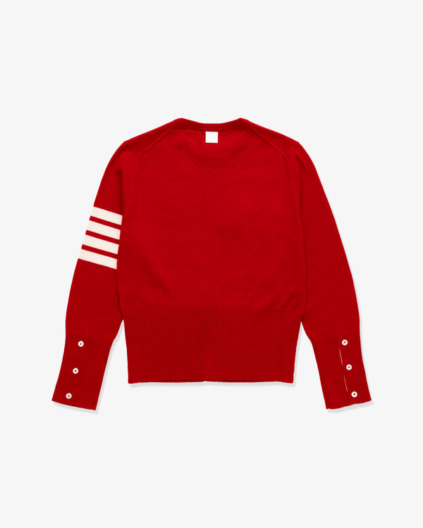 THOM BROWNE - Women's Crewneck Cardigan In Cashmere - (Red × White)