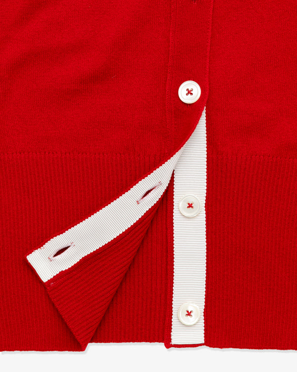 THOM BROWNE - Women's Crewneck Cardigan In Cashmere - (Red × White)