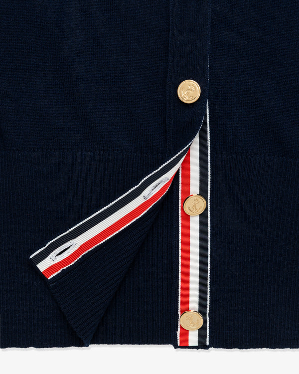 THOM BROWNE - Women's Crewneck Cardigan In Cashmere - (Navy × White)