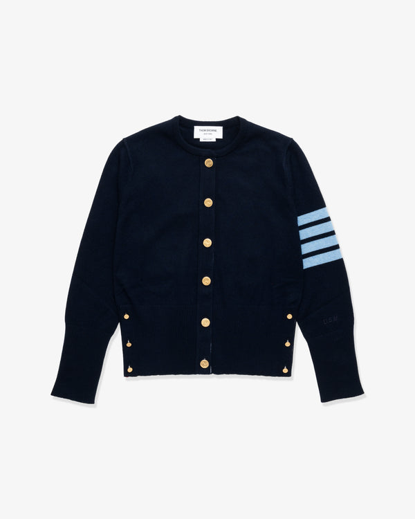 THOM BROWNE - Women's Crewneck Cardigan In Cashmere - (Navy × Light Blue)
