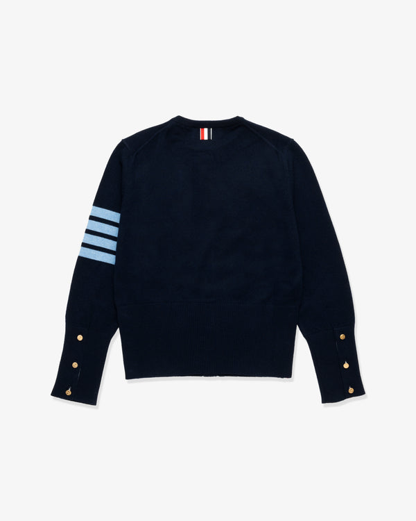 THOM BROWNE - Women's Crewneck Cardigan In Cashmere - (Navy × Light Blue)