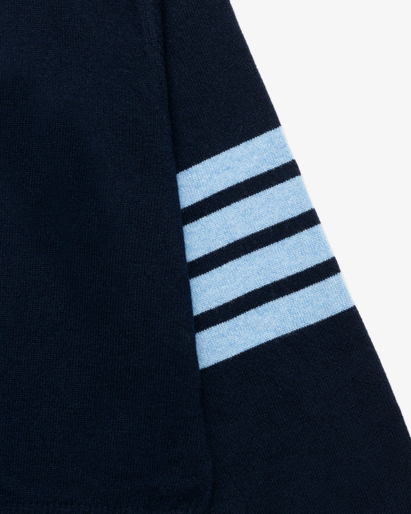 THOM BROWNE - Women's Crewneck Cardigan In Cashmere - (Navy × Light Blue)