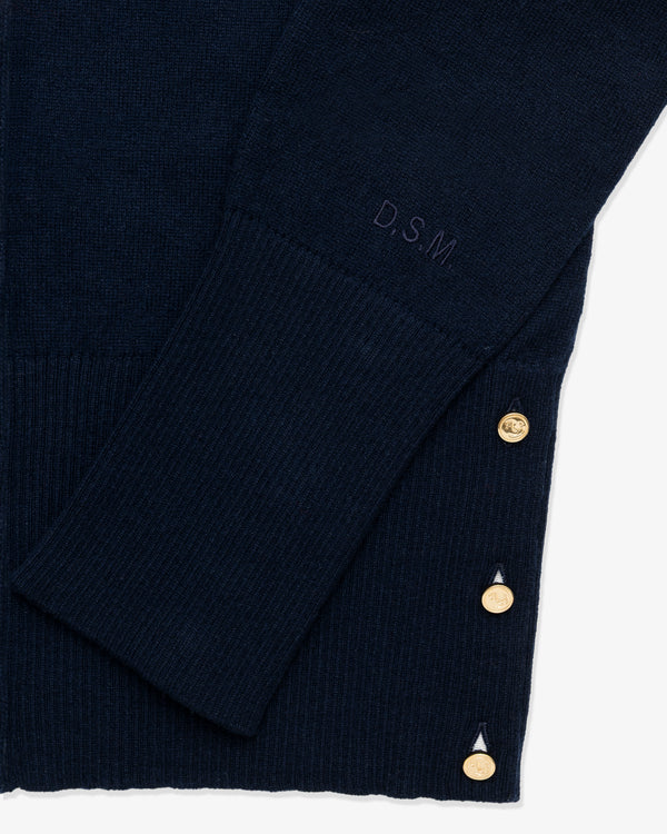 THOM BROWNE - Women's Crewneck Cardigan In Cashmere - (Navy × Light Blue)