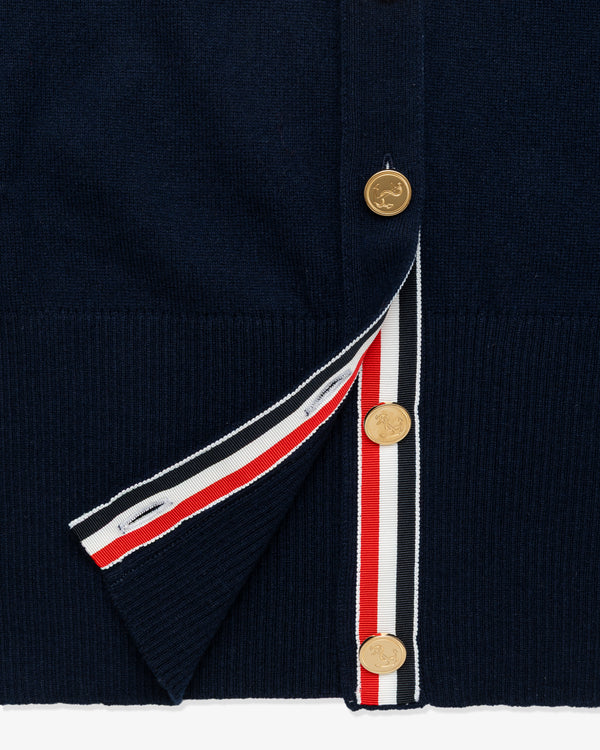 THOM BROWNE - Women's Crewneck Cardigan In Cashmere - (Navy × Light Blue)