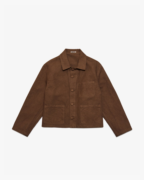 AURALEE - GARMENT-DYED ORGANIC COTTON HEAVY TWILL SHORT WORK JACKET - (DARK BROWN)
