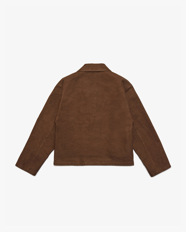 AURALEE - GARMENT-DYED ORGANIC COTTON HEAVY TWILL SHORT WORK JACKET - (DARK BROWN)