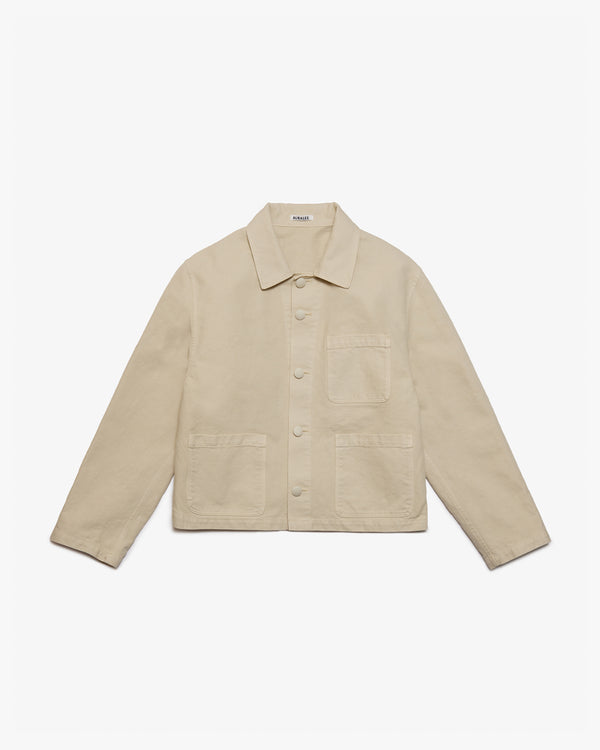 AURALEE - GARMENT-DYED ORGANIC COTTON HEAVY TWILL SHORT WORK JACKET - (DUSTY IVORY)