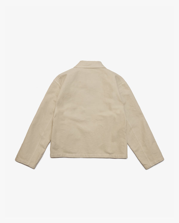 AURALEE - GARMENT-DYED ORGANIC COTTON HEAVY TWILL SHORT WORK JACKET - (DUSTY IVORY)