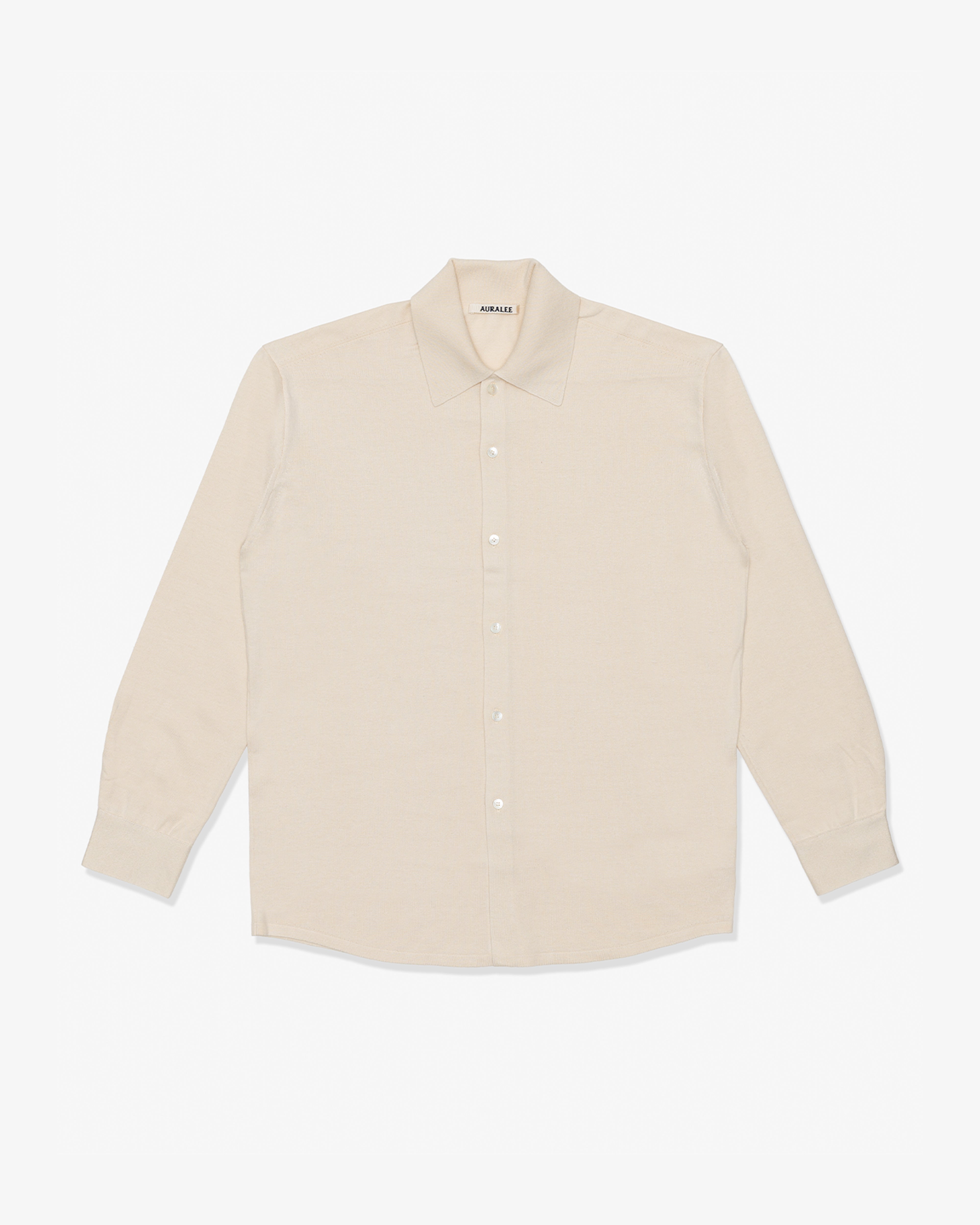 AURALEE: HIGH GAUGE TUSSAH SILK KNIT CARDIGAN (IVORY) | DSMG E-SHOP