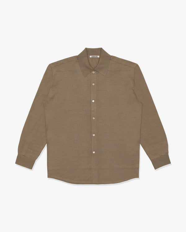 AURALEE - HIGH GAUGE TUSSAH SILK KNIT CARDIGAN - (KHAKI BEIGE)