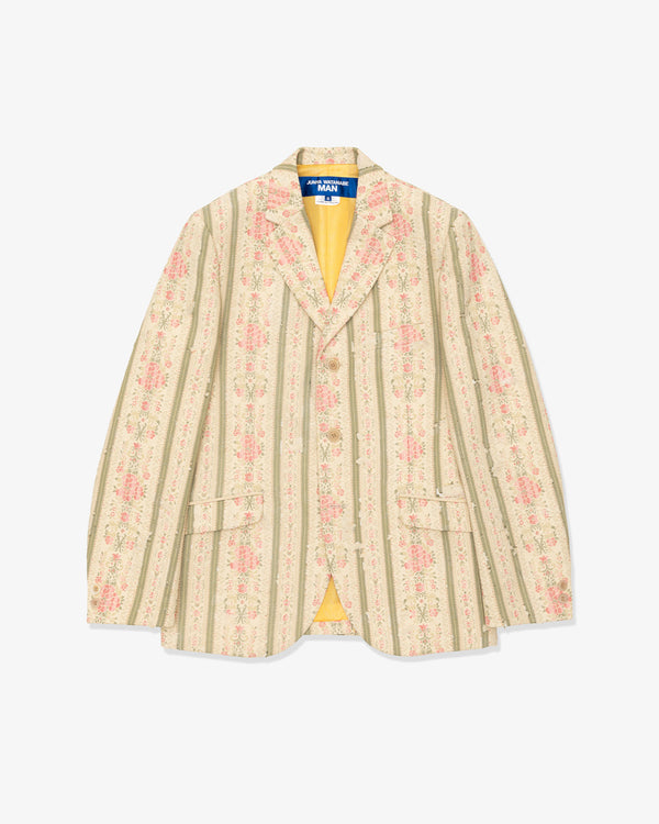 JUNYA WATANABE MAN - Cotton Polyester Floral Pattern Jacquard Stripe - (Bge/Pnk/Grn)