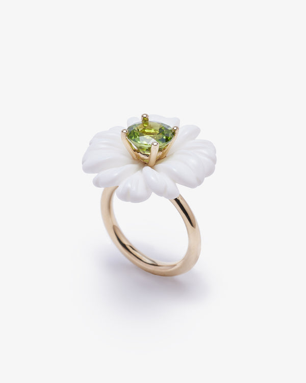 SOPHIE JOANNE - Wildflower Ring Big - (White Opal/Peridot)