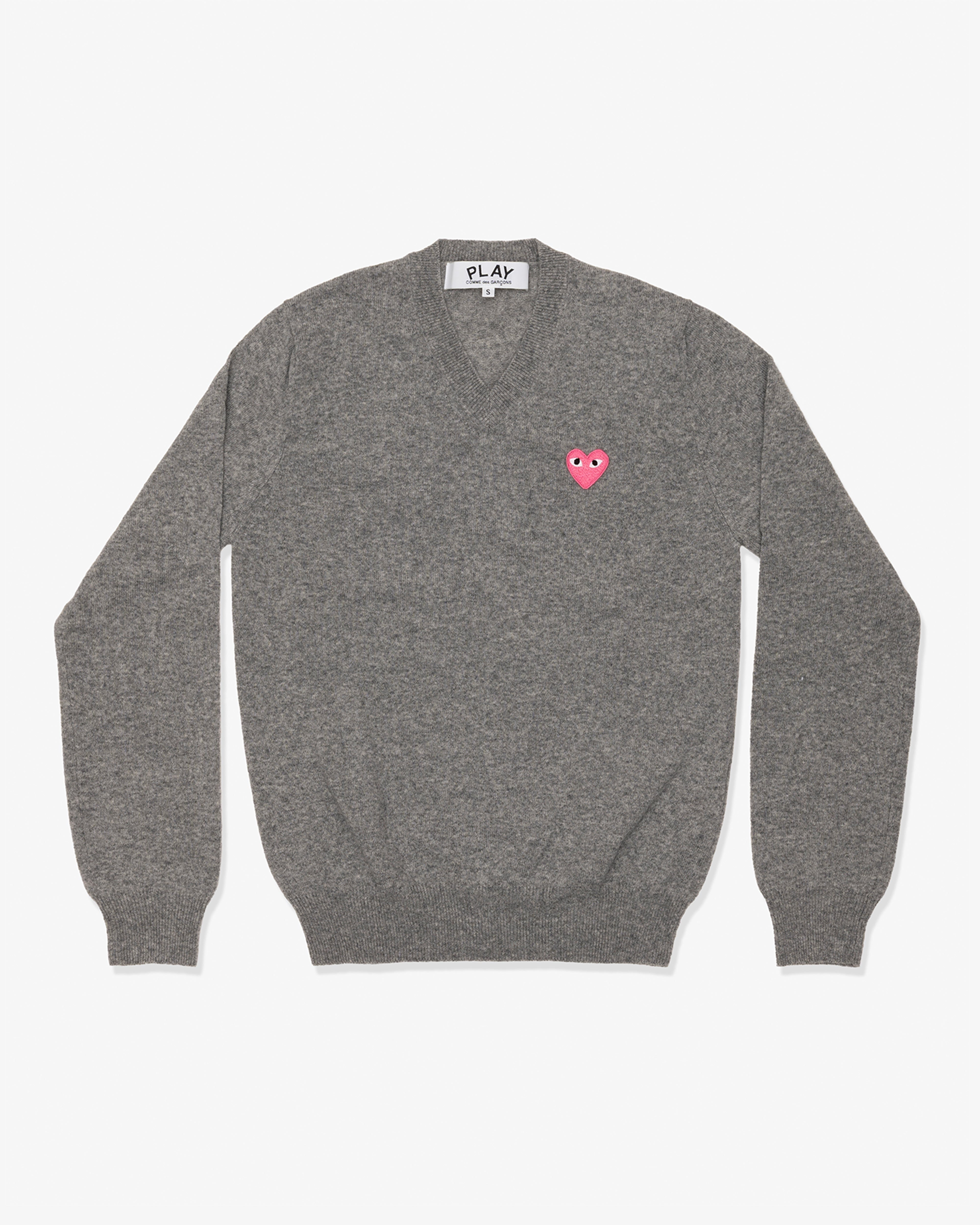 COMME des GARÇONS CDGロゴニット セーター XLグレー正規品 CDG PLAY: Top Worsted Yarn Lambswool Jersey V-Neck Sweater with