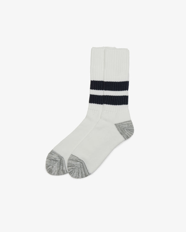 COMME DES GARCONS HOMME - Cotton Low Gauge With Pile Line Socks - (White X Navy)