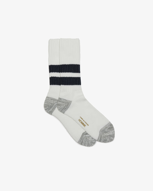 COMME DES GARCONS HOMME - Cotton Low Gauge With Pile Line Socks - (White X Navy)