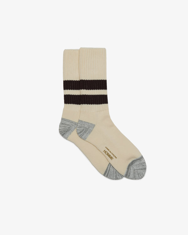 COMME DES GARCONS HOMME - Cotton Low Gauge With Pile Line Socks - (Cream X Brown)