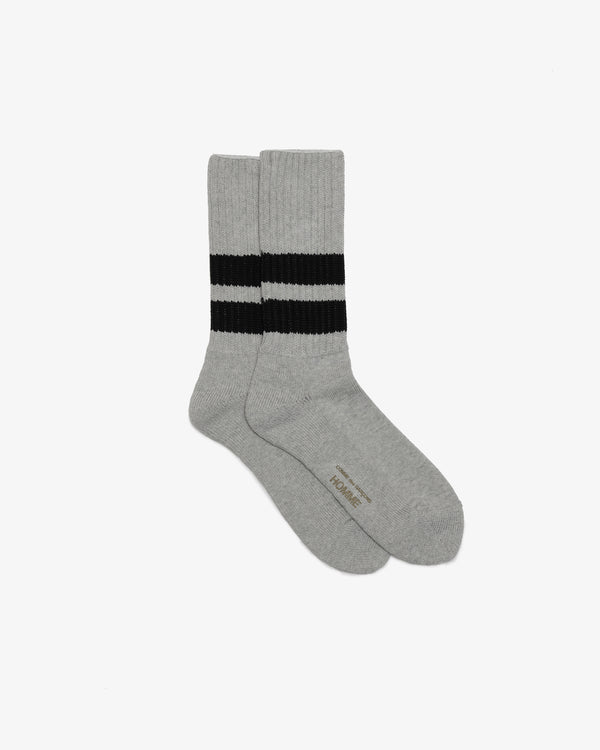 COMME DES GARCONS HOMME - Cotton Low Gauge With Pile Line Socks - (Heather Gry X Blk)