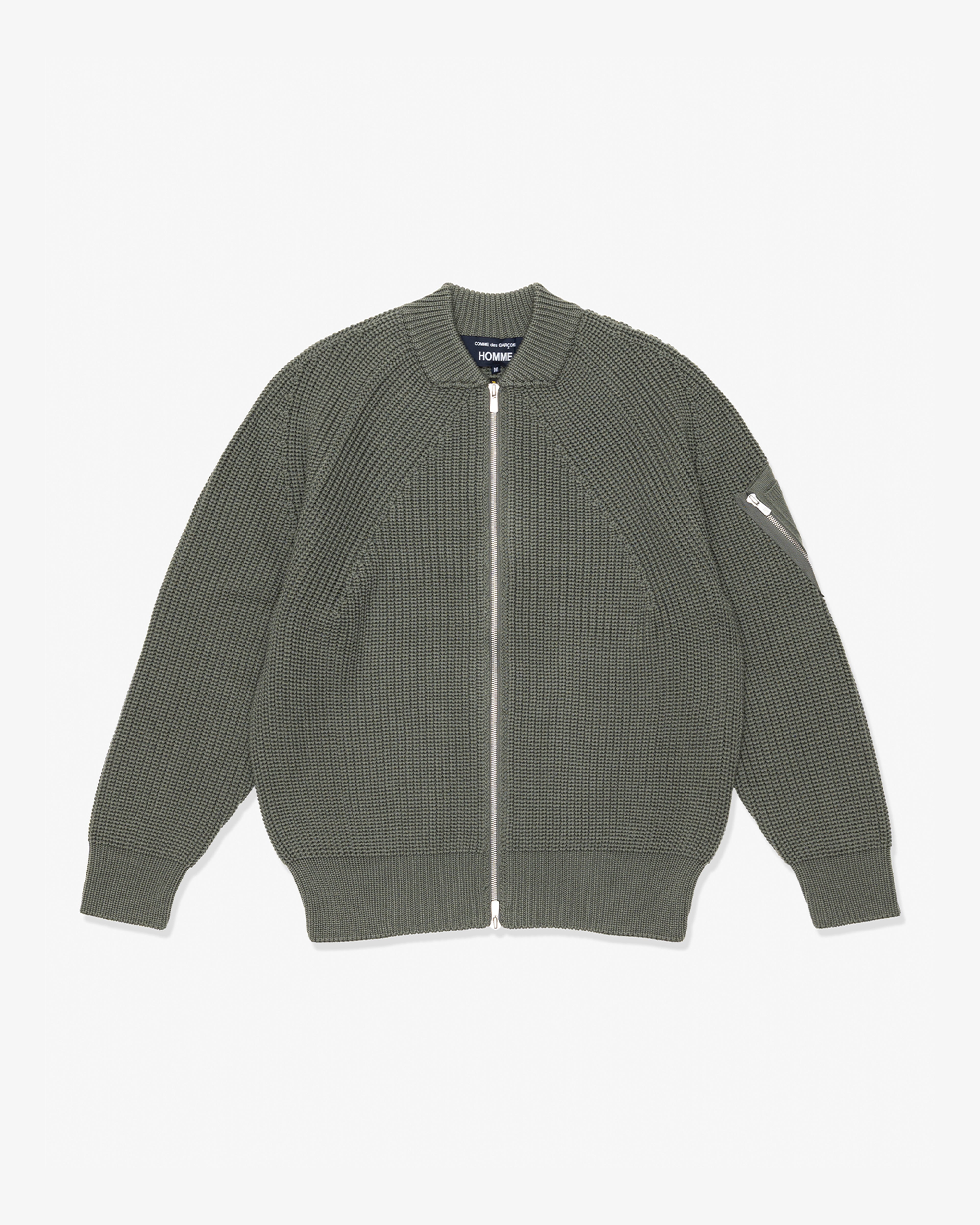 BATONER グレージュ ジップアップセーター COMME DES GARCONS HOMME: Wool Worsted Half-Cardigan x Batoner