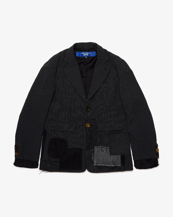 JUNYA WATANABE MAN - Polyester Stripe Garment Processed X Multi Fabrics Mix Jackets - (Blk/Nvy/Wht X Mix)