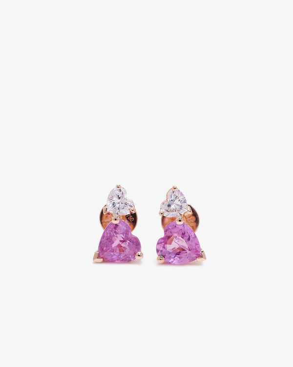 SHAY JEWELRY - 18Kr Two Step Heart Studs (Rose Gold / Pink Sapphires)