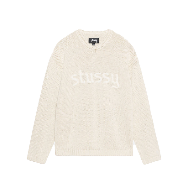 STUSSY - Roll V-Neck Logo Sweater - (Natural)