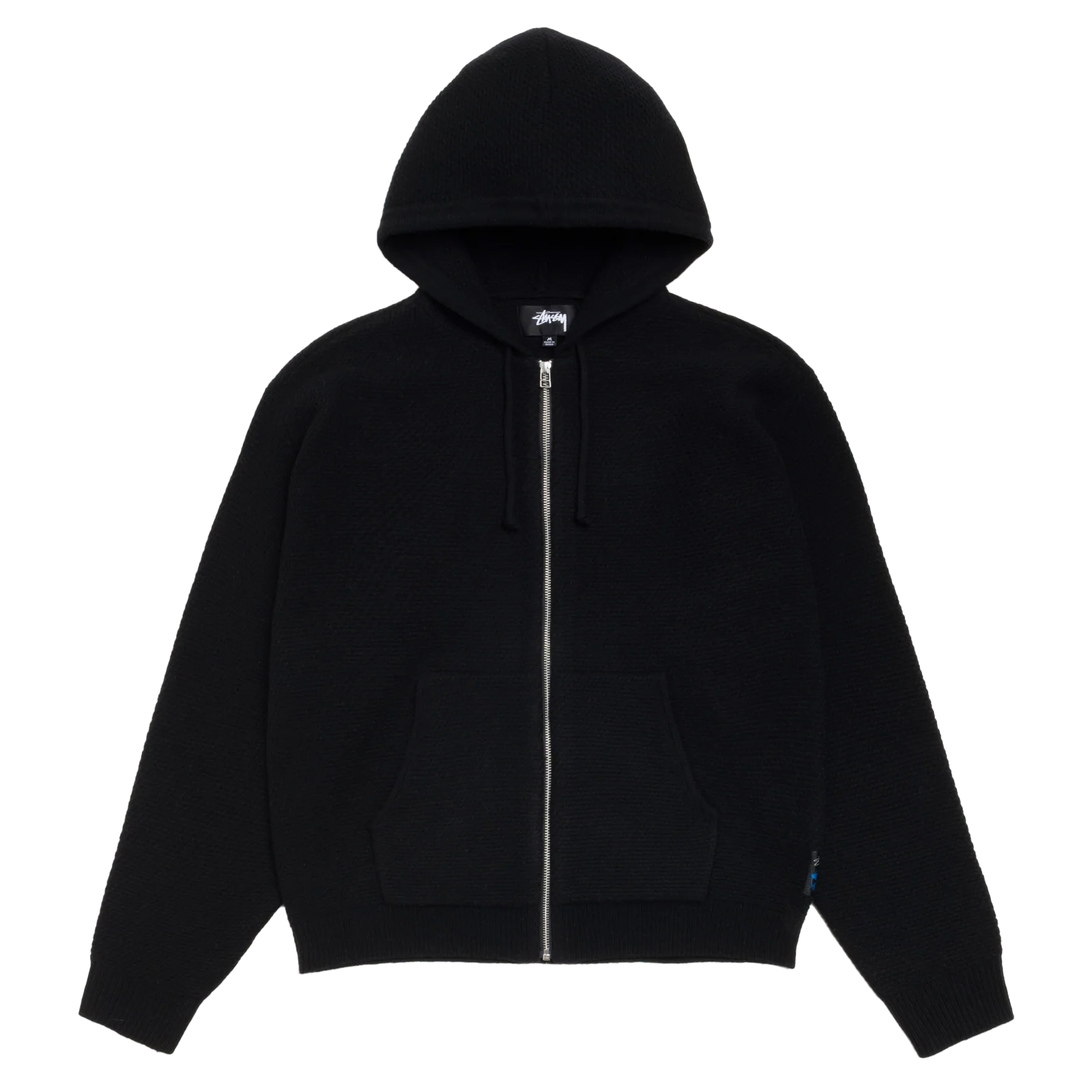 STUSSY: Textured Zip Hooded Sweater (Black) | DSMG E-SHOP