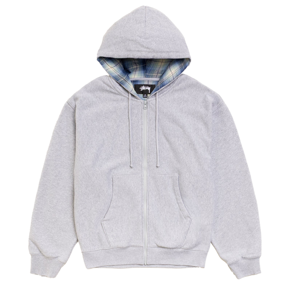 STUSSY - Plaid Lined Zip Hoodie - (Grey Heather)