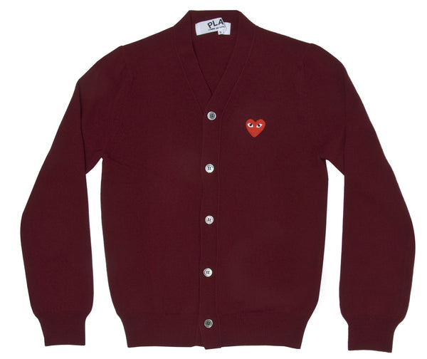 PLAY CDG - Unisex V-Neck Cardigan - (BURGUNDY)