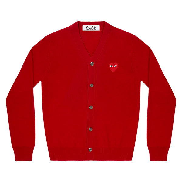 PLAY CDG - Unisex V-Neck Cardigan - (RED)