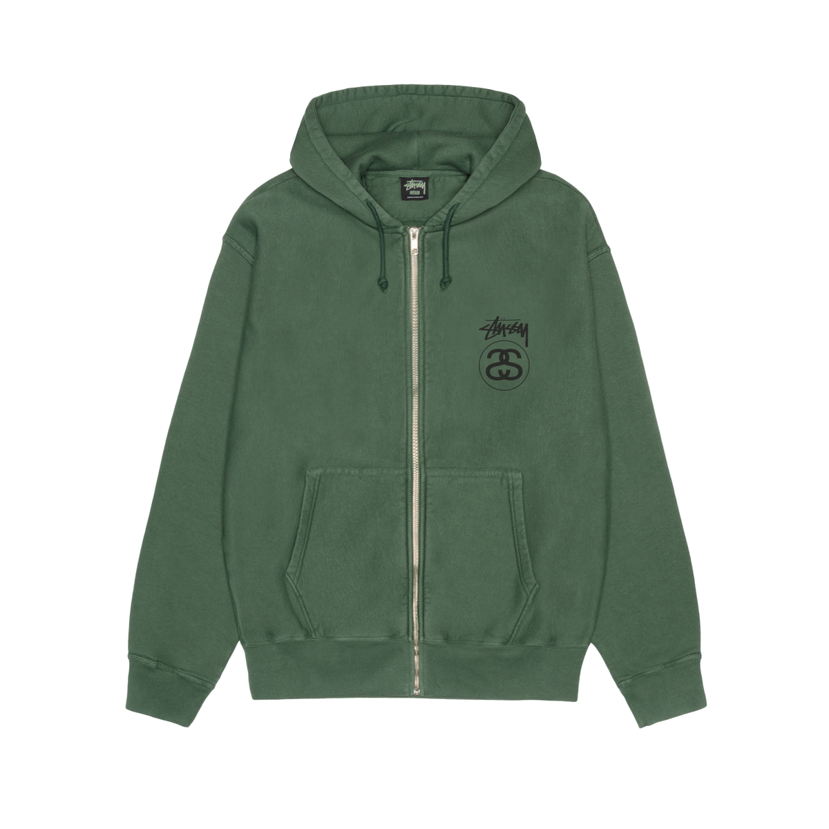 STUSSY: Stock Link Pig. Dyed Zip Hood (Pine) | DSMG E-SHOP